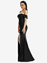 Alt View 2 Thumbnail - Black Off-the-Shoulder Corset Stretch Satin Mermaid Dress with Slight Train