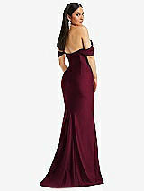 Alt View 3 Thumbnail - Cabernet Off-the-Shoulder Corset Stretch Satin Mermaid Dress with Slight Train