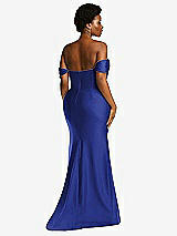 Alt View 4 Thumbnail - Cobalt Blue Off-the-Shoulder Corset Stretch Satin Mermaid Dress with Slight Train