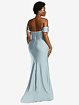 Alt View 4 Thumbnail - Mist Off-the-Shoulder Corset Stretch Satin Mermaid Dress with Slight Train