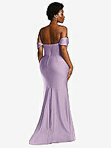 Alt View 4 Thumbnail - Pale Purple Off-the-Shoulder Corset Stretch Satin Mermaid Dress with Slight Train