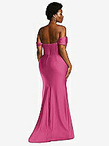 Alt View 4 Thumbnail - Tea Rose Off-the-Shoulder Corset Stretch Satin Mermaid Dress with Slight Train