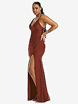 Side View Thumbnail - Auburn Moon Deep V-Neck Stretch Satin Mermaid Dress with Slight Train