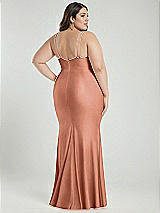 Alt View 3 Thumbnail - Copper Penny Deep V-Neck Stretch Satin Mermaid Dress with Slight Train