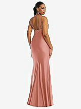 Rear View Thumbnail - Desert Rose Deep V-Neck Stretch Satin Mermaid Dress with Slight Train