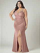 Alt View 1 Thumbnail - Neu Nude Deep V-Neck Stretch Satin Mermaid Dress with Slight Train