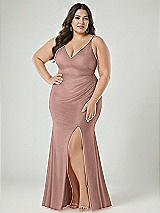 Alt View 2 Thumbnail - Neu Nude Deep V-Neck Stretch Satin Mermaid Dress with Slight Train