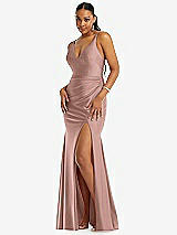 Front View Thumbnail - Neu Nude Deep V-Neck Stretch Satin Mermaid Dress with Slight Train