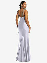 Rear View Thumbnail - Silver Dove Deep V-Neck Stretch Satin Mermaid Dress with Slight Train