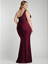 Alt View 3 Thumbnail - Cabernet One-Shoulder Asymmetrical Cowl Back Stretch Satin Mermaid Dress