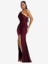 Side View Thumbnail - Cabernet One-Shoulder Asymmetrical Cowl Back Stretch Satin Mermaid Dress