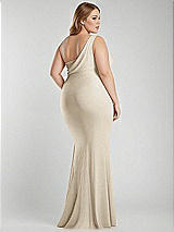 Alt View 3 Thumbnail - Champagne One-Shoulder Asymmetrical Cowl Back Stretch Satin Mermaid Dress