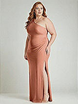 Alt View 2 Thumbnail - Copper Penny One-Shoulder Asymmetrical Cowl Back Stretch Satin Mermaid Dress