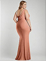 Alt View 3 Thumbnail - Copper Penny One-Shoulder Asymmetrical Cowl Back Stretch Satin Mermaid Dress