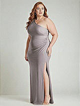 Alt View 2 Thumbnail - Cashmere Gray One-Shoulder Asymmetrical Cowl Back Stretch Satin Mermaid Dress