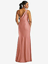 Rear View Thumbnail - Desert Rose One-Shoulder Asymmetrical Cowl Back Stretch Satin Mermaid Dress