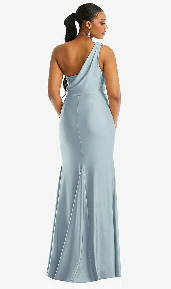 Back View - Mist One-Shoulder Asymmetrical Cowl Back Stretch Satin Mermaid Dress