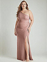 Alt View 1 Thumbnail - Neu Nude One-Shoulder Asymmetrical Cowl Back Stretch Satin Mermaid Dress