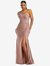 Front View Thumbnail - Neu Nude One-Shoulder Asymmetrical Cowl Back Stretch Satin Mermaid Dress