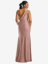 Rear View Thumbnail - Neu Nude One-Shoulder Asymmetrical Cowl Back Stretch Satin Mermaid Dress