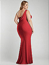 Alt View 3 Thumbnail - Poppy Red One-Shoulder Asymmetrical Cowl Back Stretch Satin Mermaid Dress