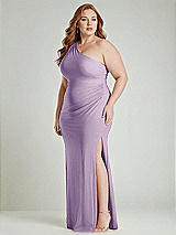 Alt View 2 Thumbnail - Pale Purple One-Shoulder Asymmetrical Cowl Back Stretch Satin Mermaid Dress