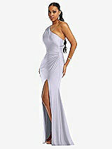 Side View Thumbnail - Silver Dove One-Shoulder Asymmetrical Cowl Back Stretch Satin Mermaid Dress