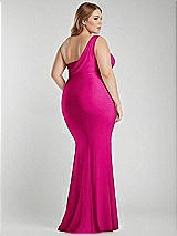 Alt View 3 Thumbnail - Think Pink One-Shoulder Asymmetrical Cowl Back Stretch Satin Mermaid Dress