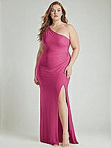 Alt View 1 Thumbnail - Tea Rose One-Shoulder Asymmetrical Cowl Back Stretch Satin Mermaid Dress