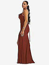 Side View Thumbnail - Auburn Moon Cowl-Neck Open Tie-Back Stretch Satin Mermaid Dress with Slight Train