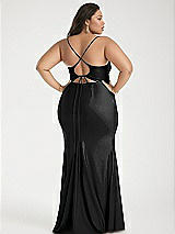 Alt View 3 Thumbnail - Black Cowl-Neck Open Tie-Back Stretch Satin Mermaid Dress with Slight Train