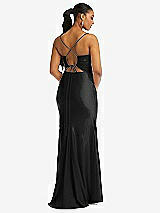 Rear View Thumbnail - Black Cowl-Neck Open Tie-Back Stretch Satin Mermaid Dress with Slight Train