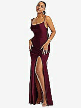 Alt View 1 Thumbnail - Cabernet Cowl-Neck Open Tie-Back Stretch Satin Mermaid Dress with Slight Train