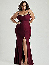 Alt View 2 Thumbnail - Cabernet Cowl-Neck Open Tie-Back Stretch Satin Mermaid Dress with Slight Train