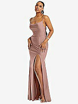 Alt View 1 Thumbnail - Neu Nude Cowl-Neck Open Tie-Back Stretch Satin Mermaid Dress with Slight Train