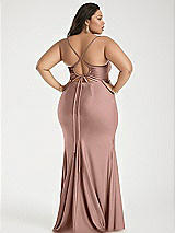 Alt View 3 Thumbnail - Neu Nude Cowl-Neck Open Tie-Back Stretch Satin Mermaid Dress with Slight Train