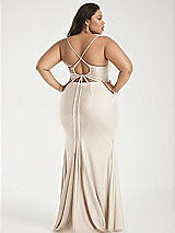 Alt View 3 Thumbnail - Oat Cowl-Neck Open Tie-Back Stretch Satin Mermaid Dress with Slight Train