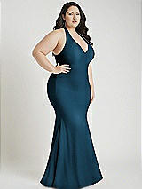 Alt View 2 Thumbnail - Atlantic Blue Plunge Neckline Cutout Low Back Stretch Satin Mermaid Dress