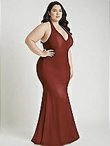 Alt View 2 Thumbnail - Auburn Moon Plunge Neckline Cutout Low Back Stretch Satin Mermaid Dress