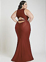 Alt View 3 Thumbnail - Auburn Moon Plunge Neckline Cutout Low Back Stretch Satin Mermaid Dress