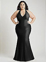 Alt View 1 Thumbnail - Black Plunge Neckline Cutout Low Back Stretch Satin Mermaid Dress