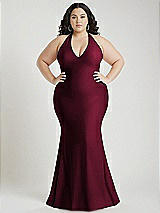 Alt View 1 Thumbnail - Cabernet Plunge Neckline Cutout Low Back Stretch Satin Mermaid Dress