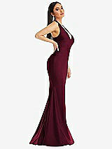 Side View Thumbnail - Cabernet Plunge Neckline Cutout Low Back Stretch Satin Mermaid Dress