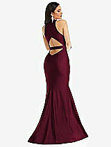 Rear View Thumbnail - Cabernet Plunge Neckline Cutout Low Back Stretch Satin Mermaid Dress