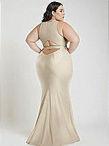 Alt View 3 Thumbnail - Champagne Plunge Neckline Cutout Low Back Stretch Satin Mermaid Dress