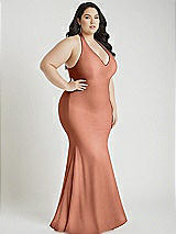 Alt View 2 Thumbnail - Copper Penny Plunge Neckline Cutout Low Back Stretch Satin Mermaid Dress