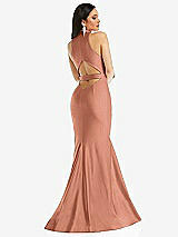 Rear View Thumbnail - Copper Penny Plunge Neckline Cutout Low Back Stretch Satin Mermaid Dress