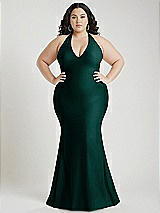 Alt View 1 Thumbnail - Evergreen Plunge Neckline Cutout Low Back Stretch Satin Mermaid Dress