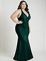 Alt View 2 Thumbnail - Evergreen Plunge Neckline Cutout Low Back Stretch Satin Mermaid Dress