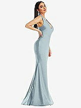 Side View Thumbnail - Mist Plunge Neckline Cutout Low Back Stretch Satin Mermaid Dress